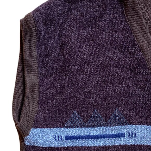 Vintage Chenille Striped Western Sweater Vest Academia 70s Aztec Tribal Sz S - Picture 5 of 8